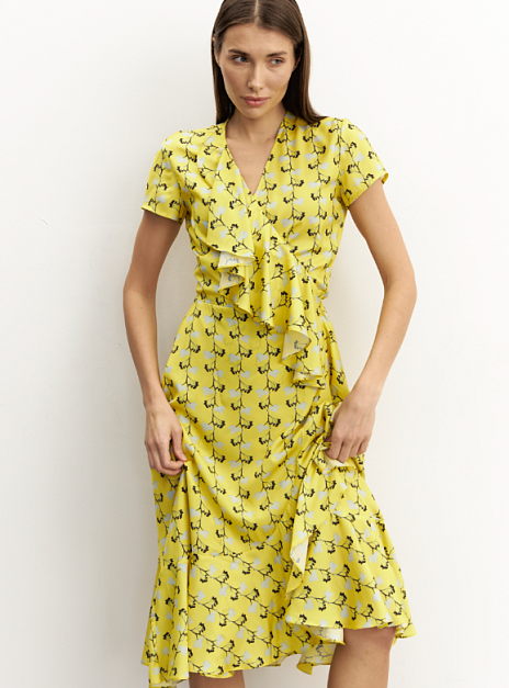 картинка Платье на запах с воланом желтое от магазина ICNTPRY