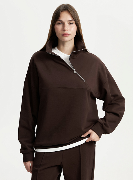 картинка Свитшот с косой молнией футер шоколад от магазина ICNTPRY